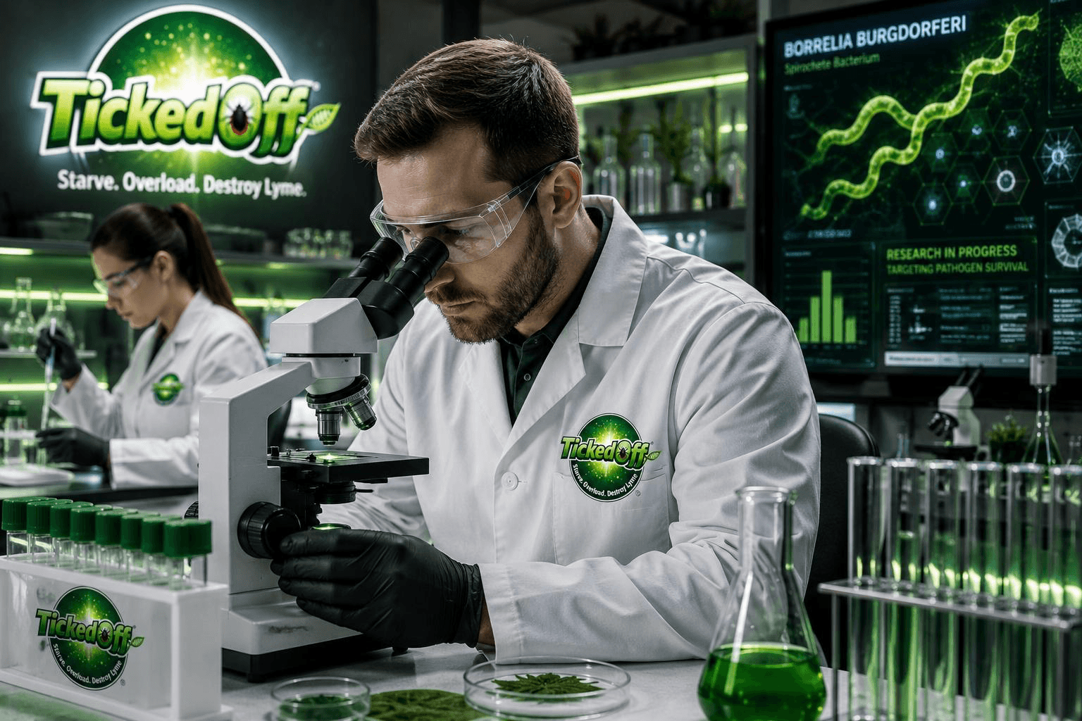Scientist conducting Lyme disease research in a laboratory